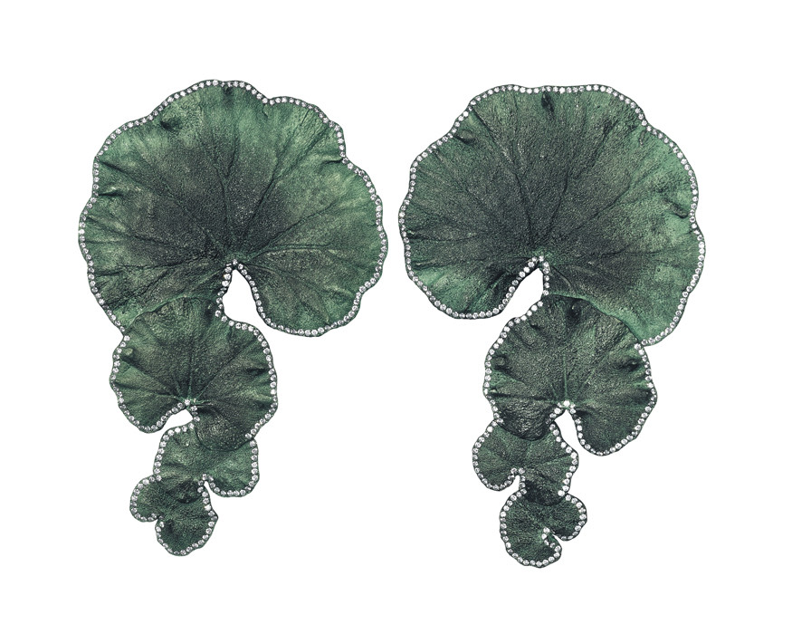 Geranium Ear Pendants: Aluminium and Diamonds. Image Courtesy of Emmanuel Tarpin