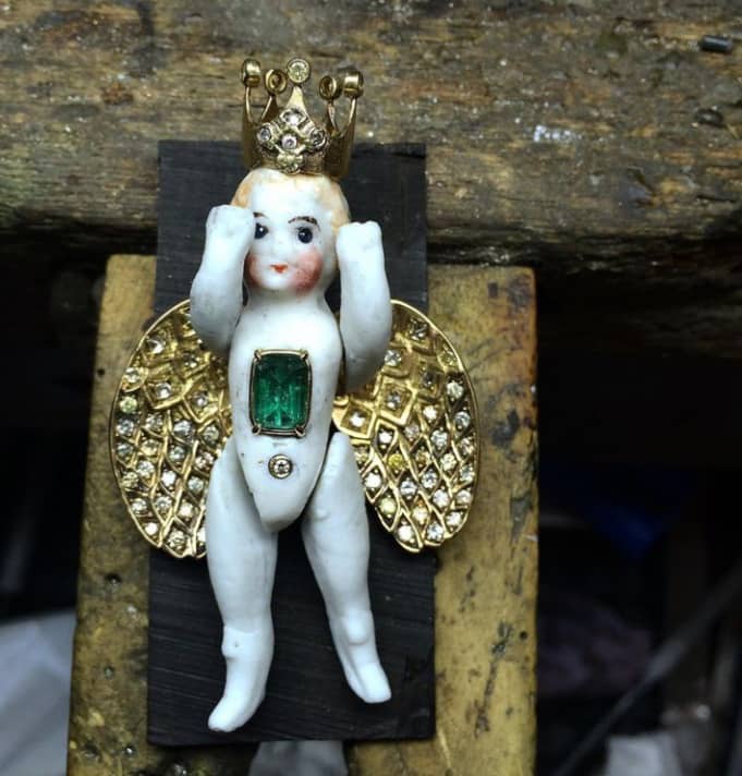 Porcelain Doll, Emerald, Diamonds, Gold. Image Courtesy of Castro NYC