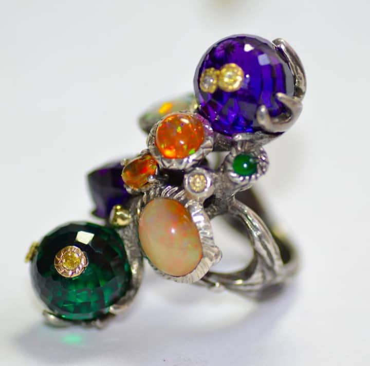 Fruit of the Loom Ring: Opals,, Amethyst, Tsavorites, Emeralds, Ruby. Image Courtesy of Castro NYC