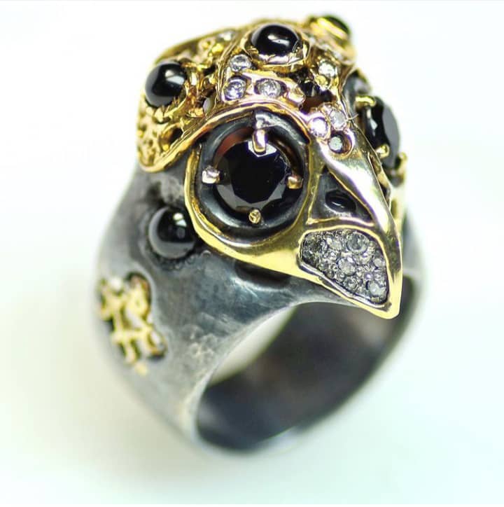 Owl Ring, Mixed Metals, Ruby, Diamonds. Image Courtesy of Castro NYC