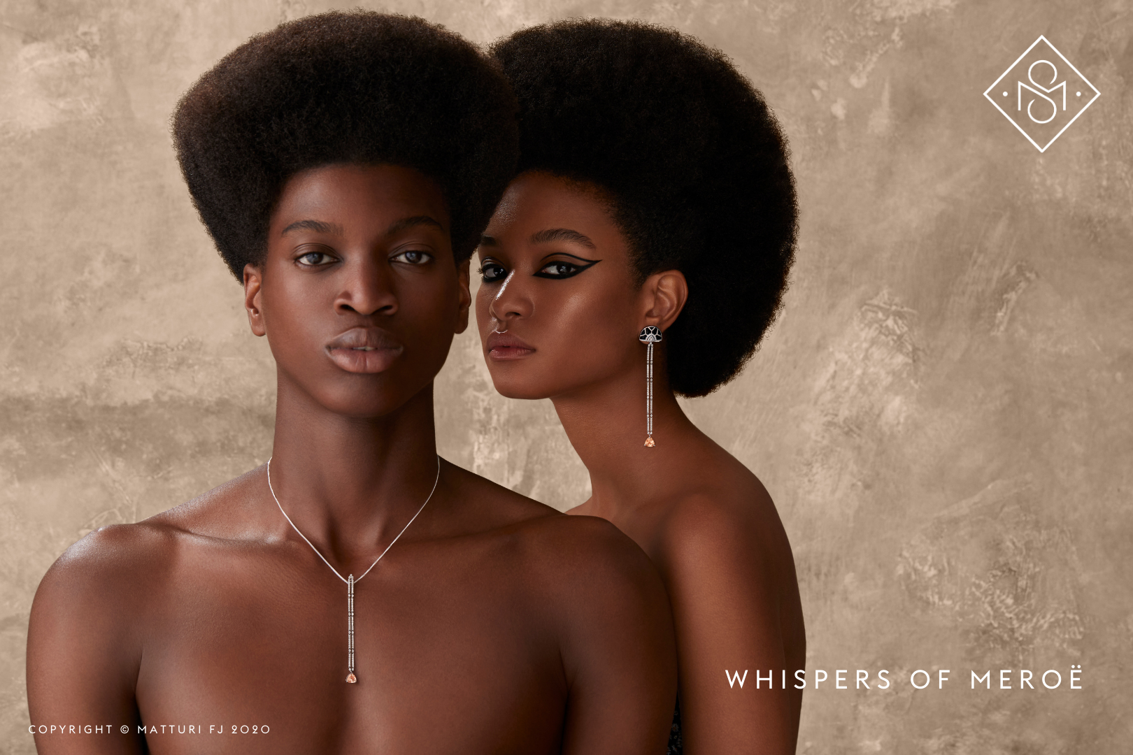 Thebes Earrings and Pendant: 18ct White Gold, Morganites, Diamonds, Enamel. Image Courtesy of Matturi Jewellery