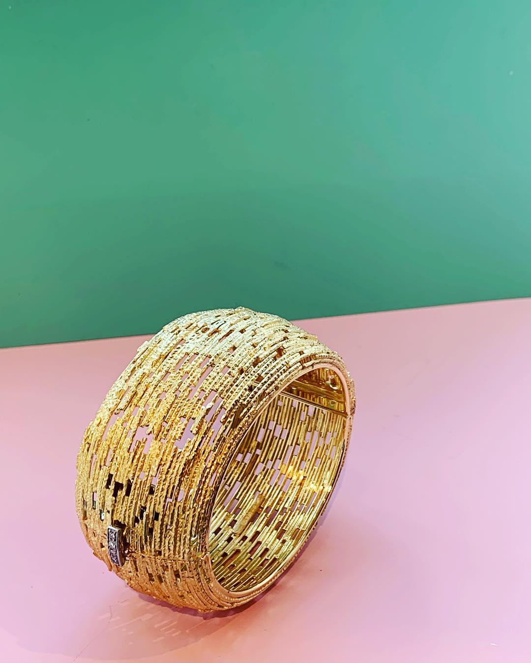 Yellow Gold and Textured Wire Bangle by Francesca Grima. Image Courtesy of F. Grima