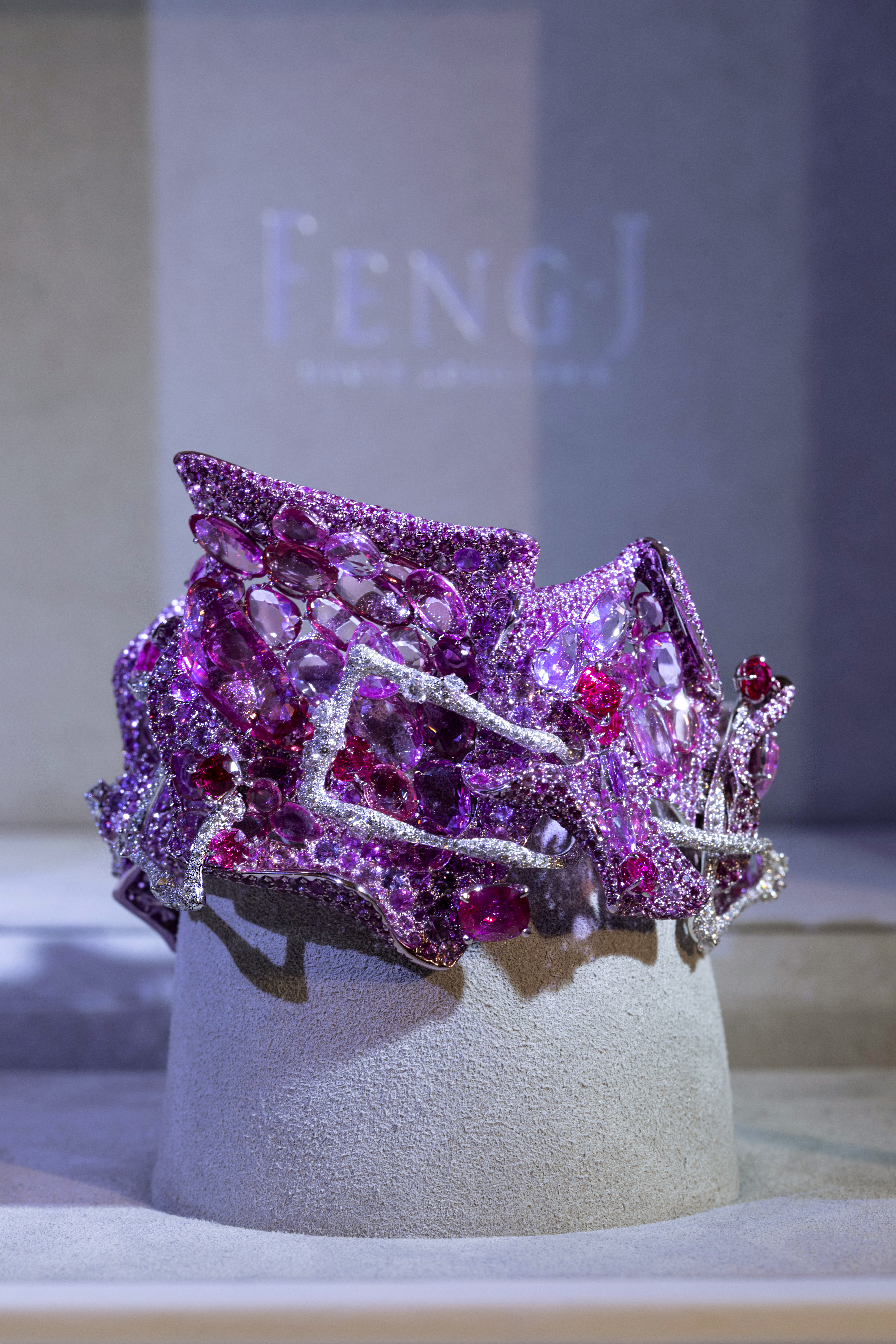 La Vie En Rose Bangle, Diamonds, Pink Sapphires, Purple Sapphires, Pink Spinel and Ruby. Image Courtesy of Feng J