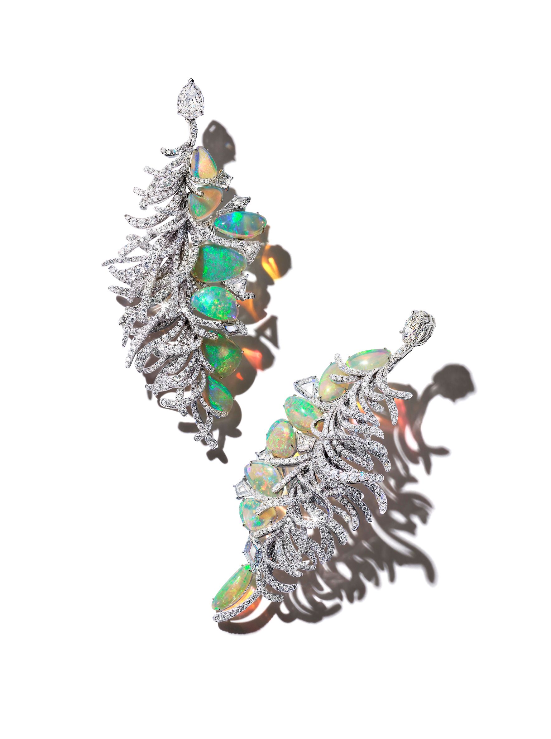 Flying Leaf Earrings: Diamonds, Opals. Image Courtesy of Feng J
