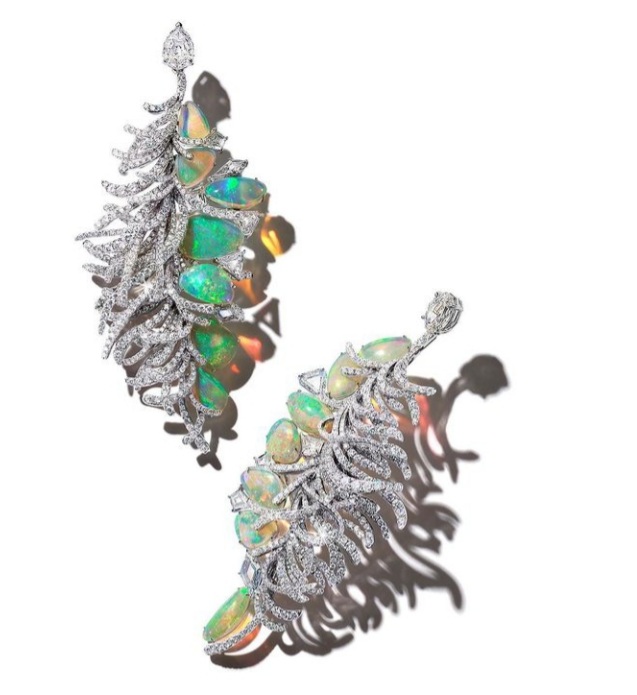 Flying Leaf Earrings: Diamonds, Opals. Image Courtesy of Feng J