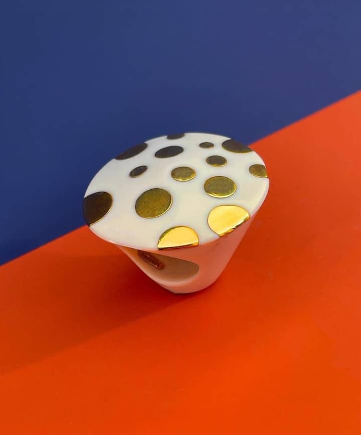 Dot Ring by Francesca Grima, White Agate and Yellow Gold. Image Courtesy of F. Grima