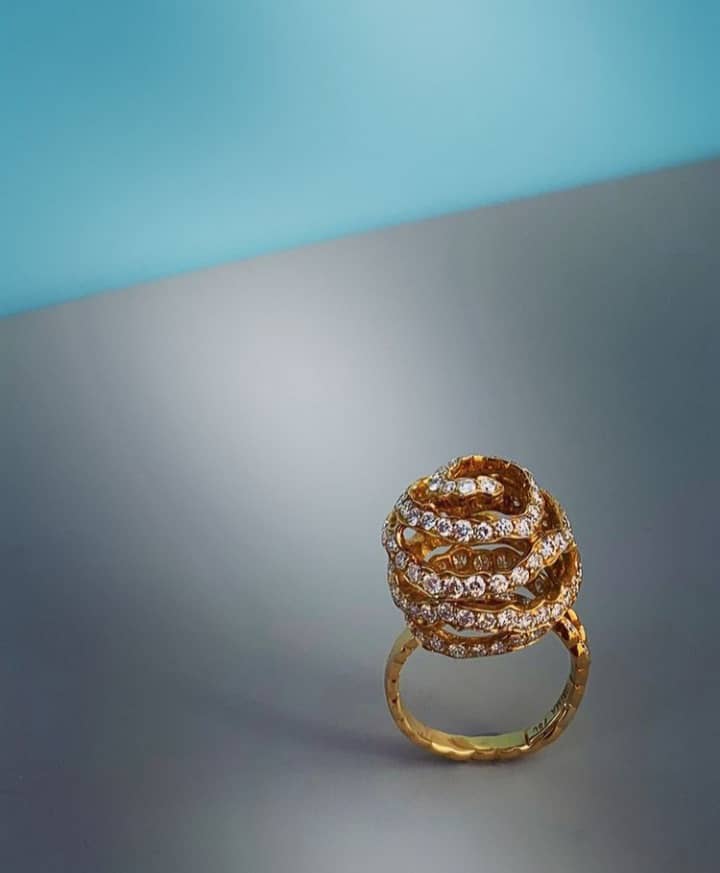 Orange Peel Ring by Andrew Grima, Yellow Gold and Diamonds. Image Courtesy of F. Grima