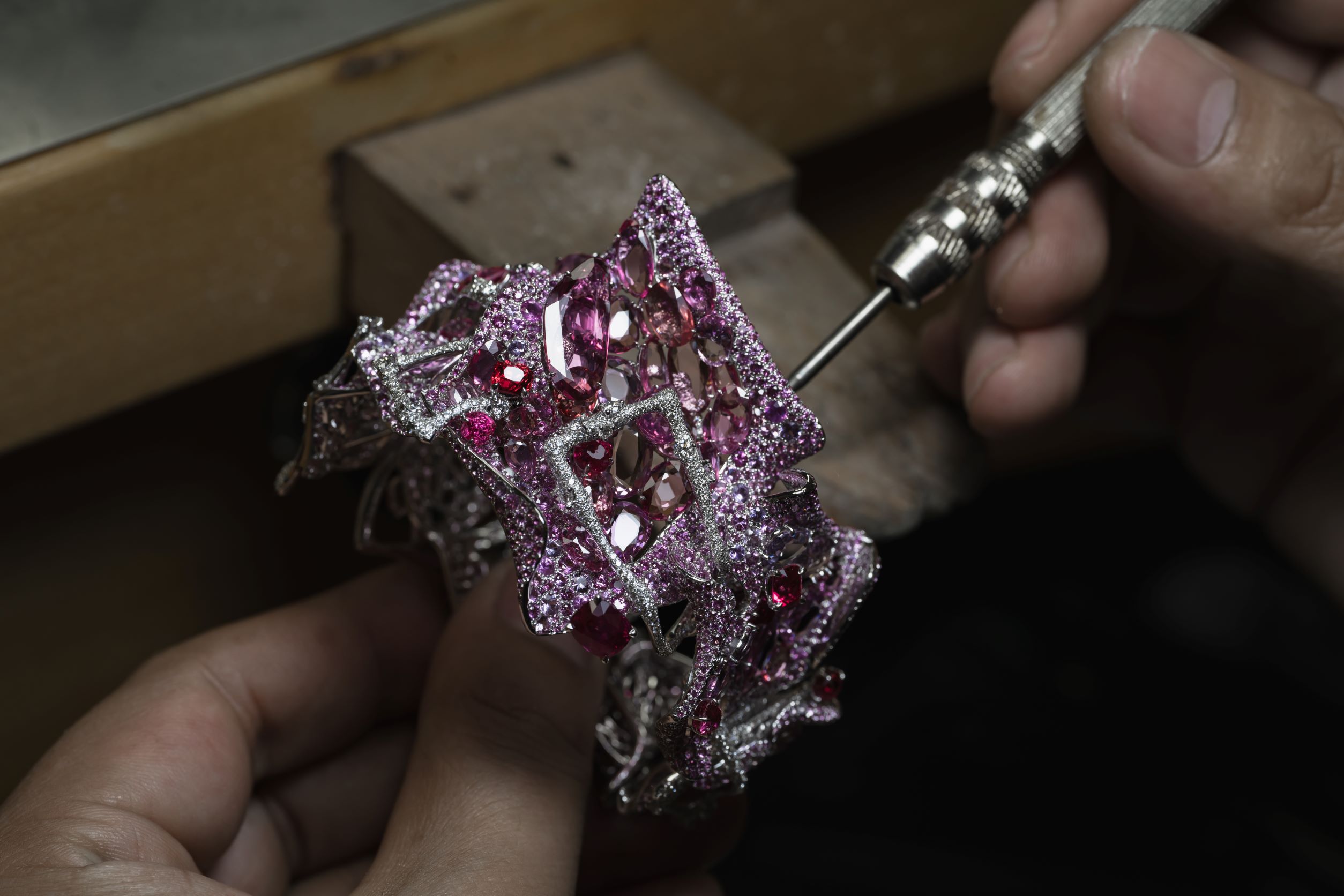 La Vie En Rose Bangle in production. Image Courtesy of Feng J