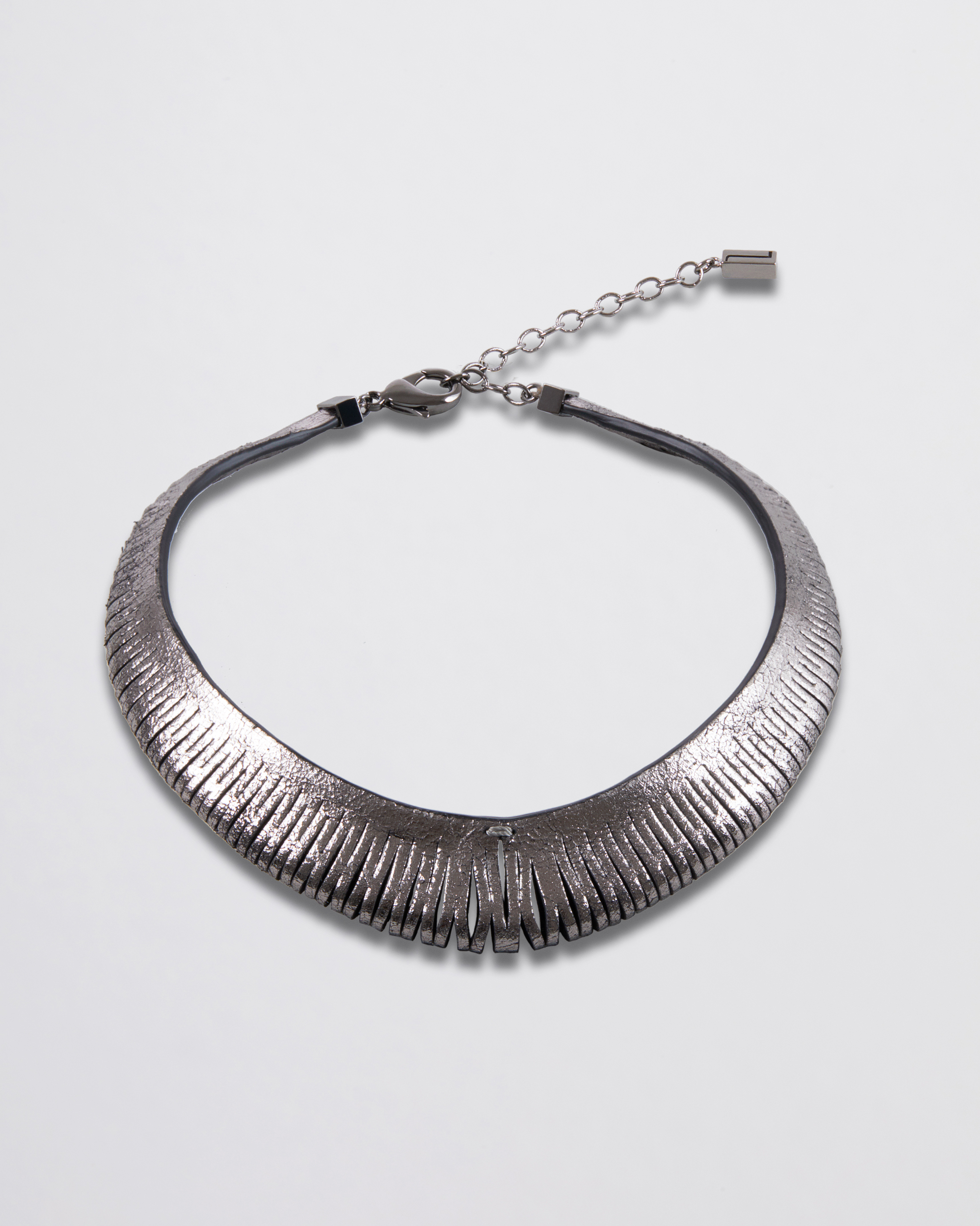 Athena Necklace in Gunmetal Leather, Image Courtesy of So-Le Studio